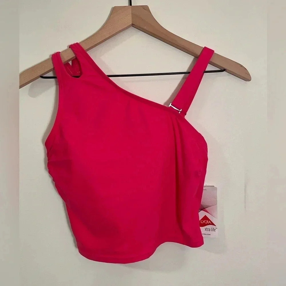 NWT Lands' End Chlorine Resistant 1 or 2 Shoulder Strap Pink Swim Top, Sz XS 2-4